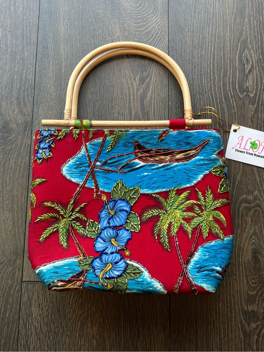 ALOHA Beaded Tropical Print Handbag